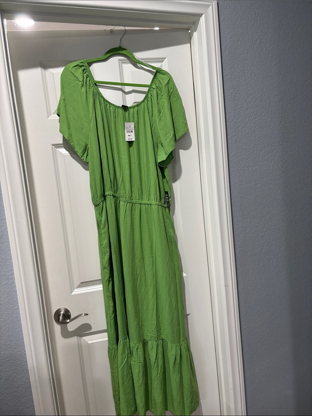 Women Bright Green Casual Maxi Dress - Elastic Waist Comfort